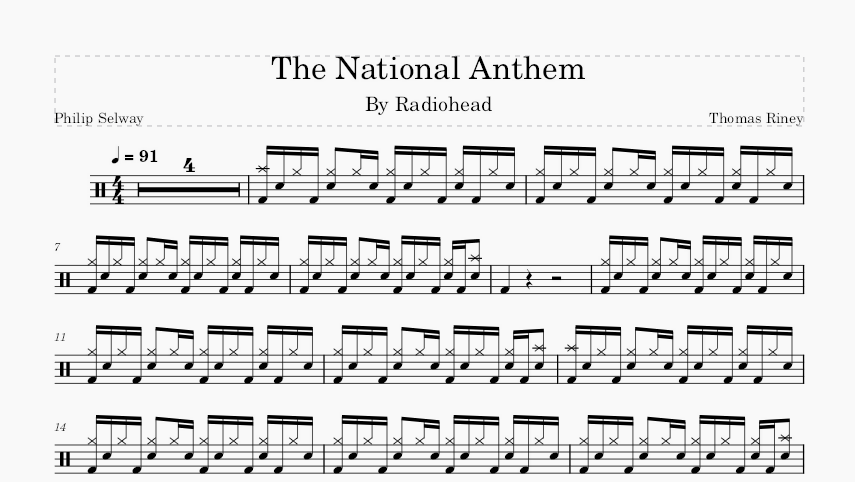 The National Anthem - Radiohead - Drum Sheet Music - Thomas Riney ...