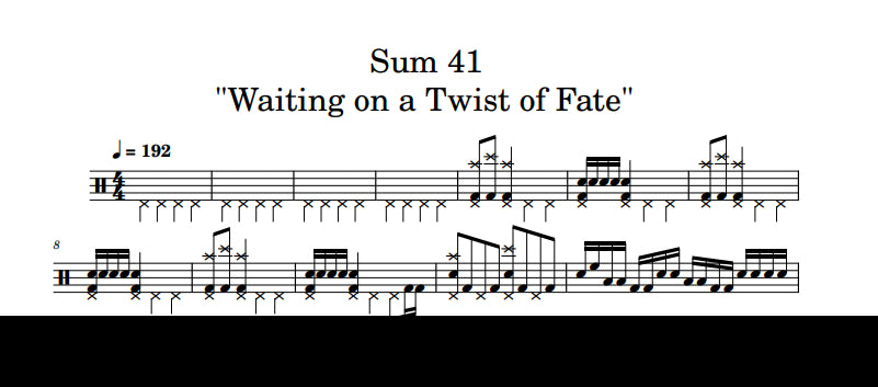 Waiting on a Twist of Fate - Sum 41 - Full Drum Transcription / Drum Sheet Music - DrumonDrummer