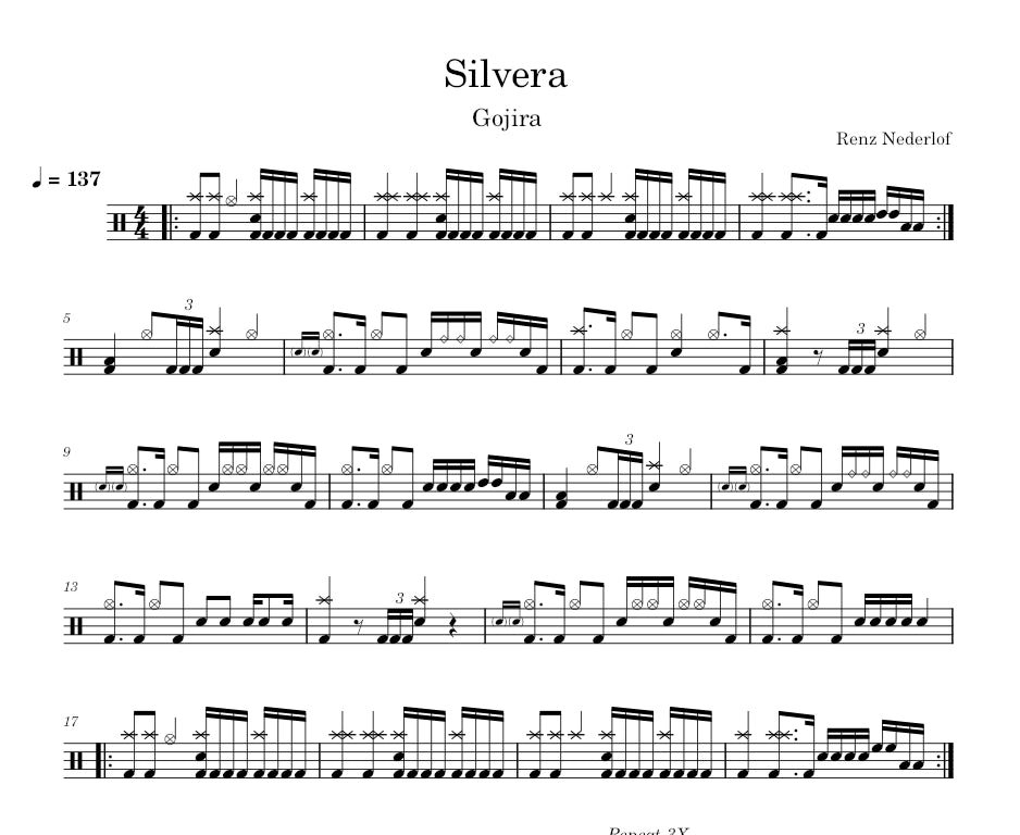 Silvera - Gojira - Full Drum Transcription / Drum Sheet Music - Renz Nederlof
