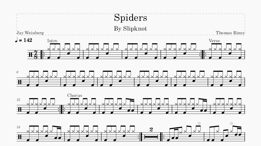 Spiders - Slipknot - Drum Sheet Music - Thomas Riney – DrumSetSheetMusic