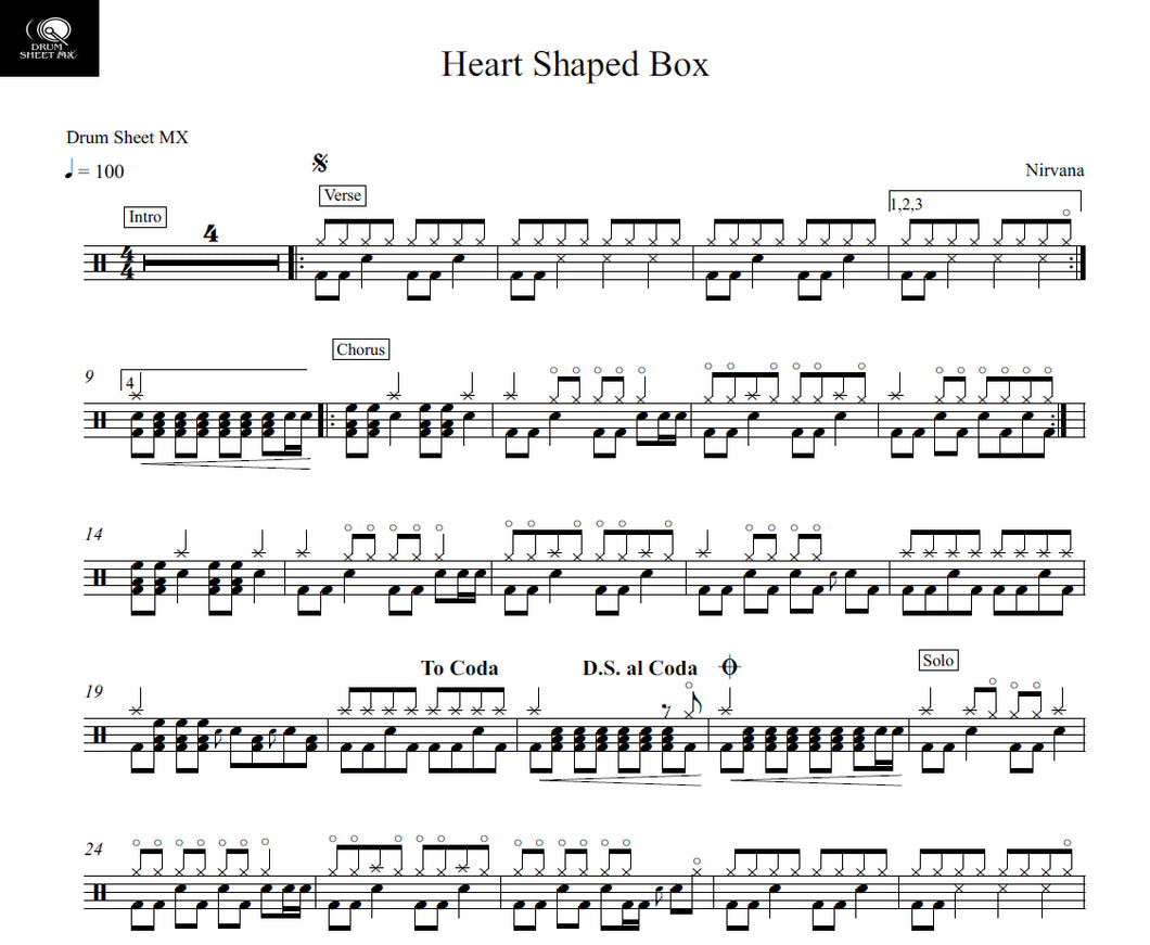 Heart Shaped Box - Nirvana - Full Drum Transcription / Drum Sheet Music - Drum Sheet MX