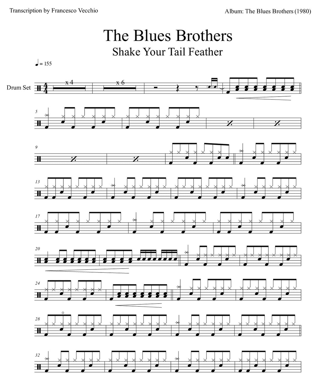 Shake a Tail Feather - The Blues Brothers - Full Drum Transcription / Drum Sheet Music - FrancisDrummingBlog.com