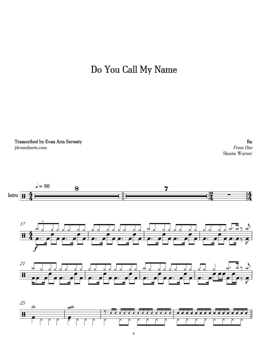 Do You Call My Name - Ra (The Band) - Drum Sheet Music - Jaslow Drum ...