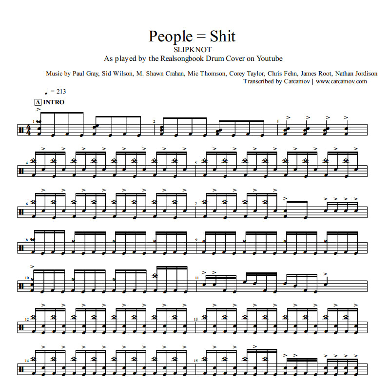 People = Shit - Slipknot - Drum Sheet Music - Realsongbook ...