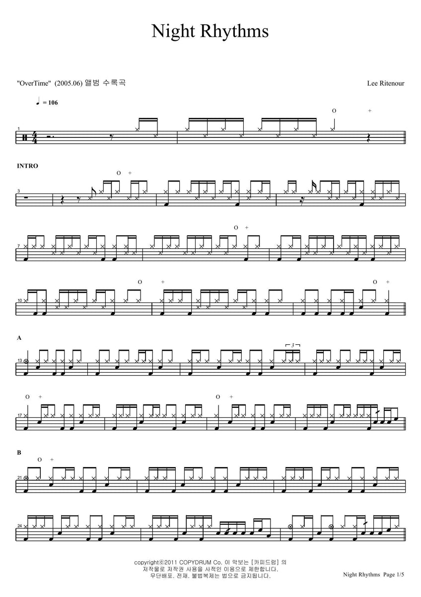Night Rhythms Lee Ritenour Drum Sheet Music Copydrum