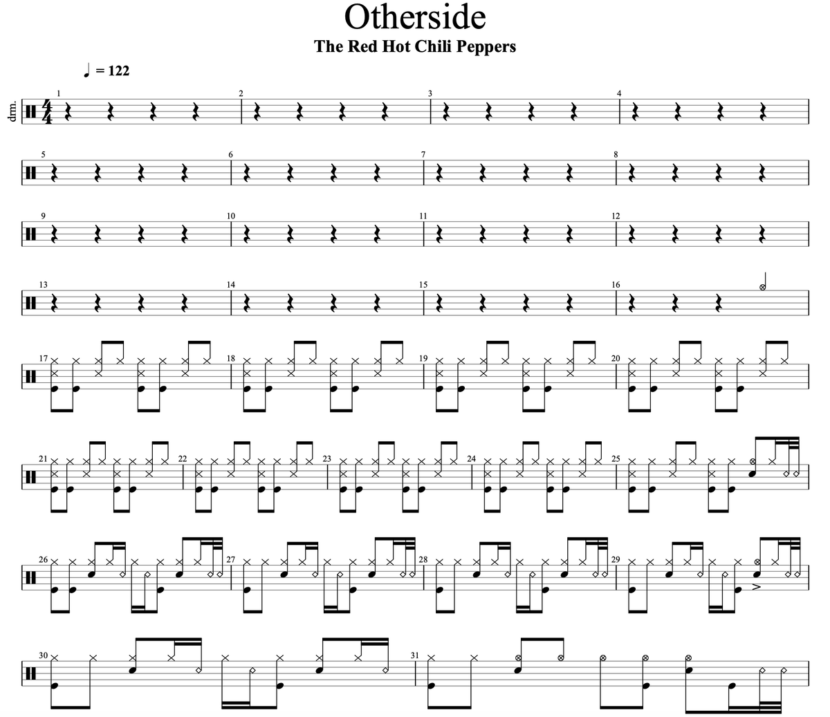 Otherside - Red Hot Chili Peppers - Drum Sheet Music - Cyril Mayer ...