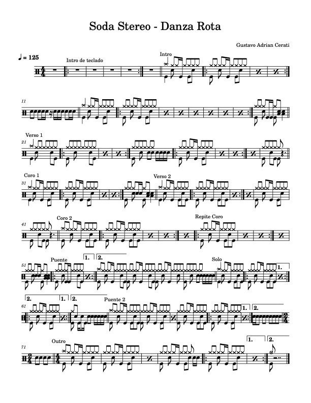 Danza Rota - Soda Stereo - Drum Sheet Music - Carlos Dias-Aidos ...
