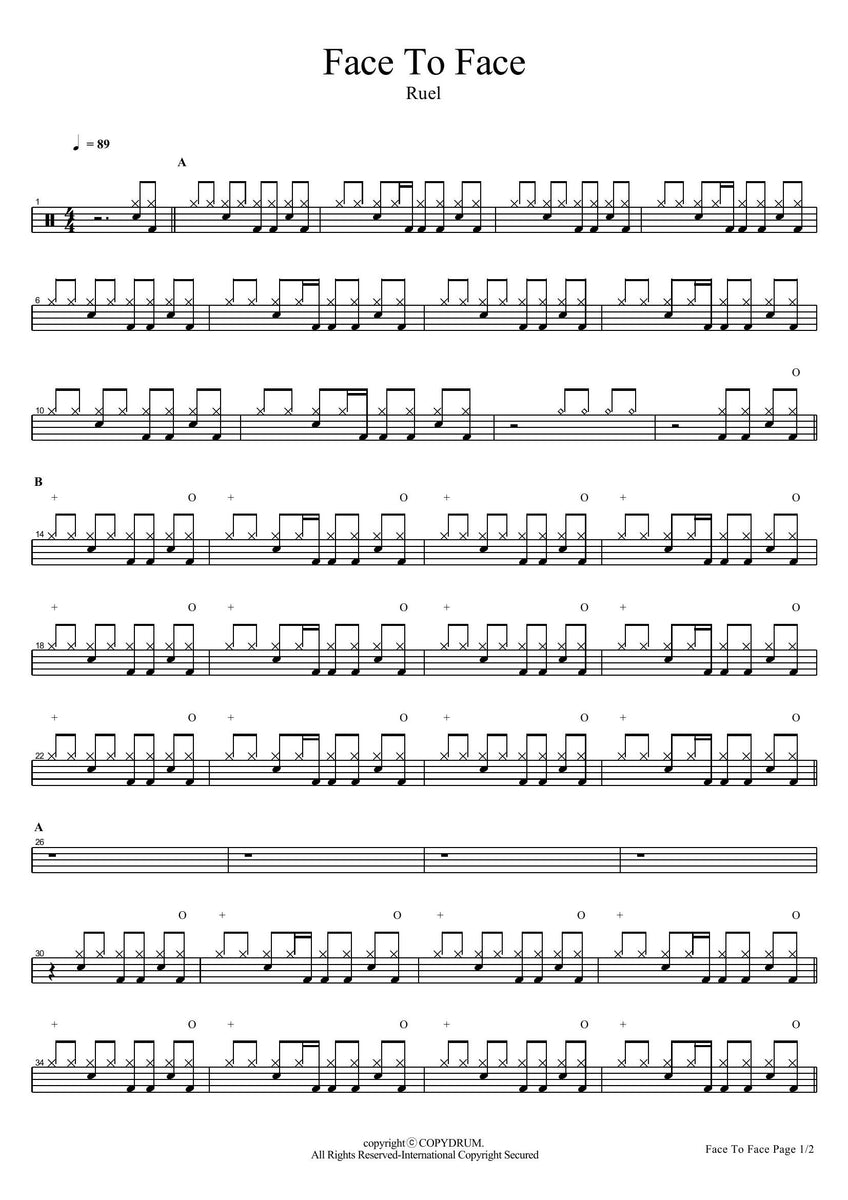 Face to Face - Ruel - Full Drum Transcription / Drum Sheet Music - COP ...