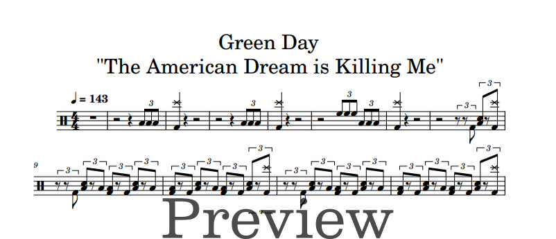 The American Dream is Killing Me - Green Day - Full Drum Transcription / Drum Sheet Music - DrumonDrummer