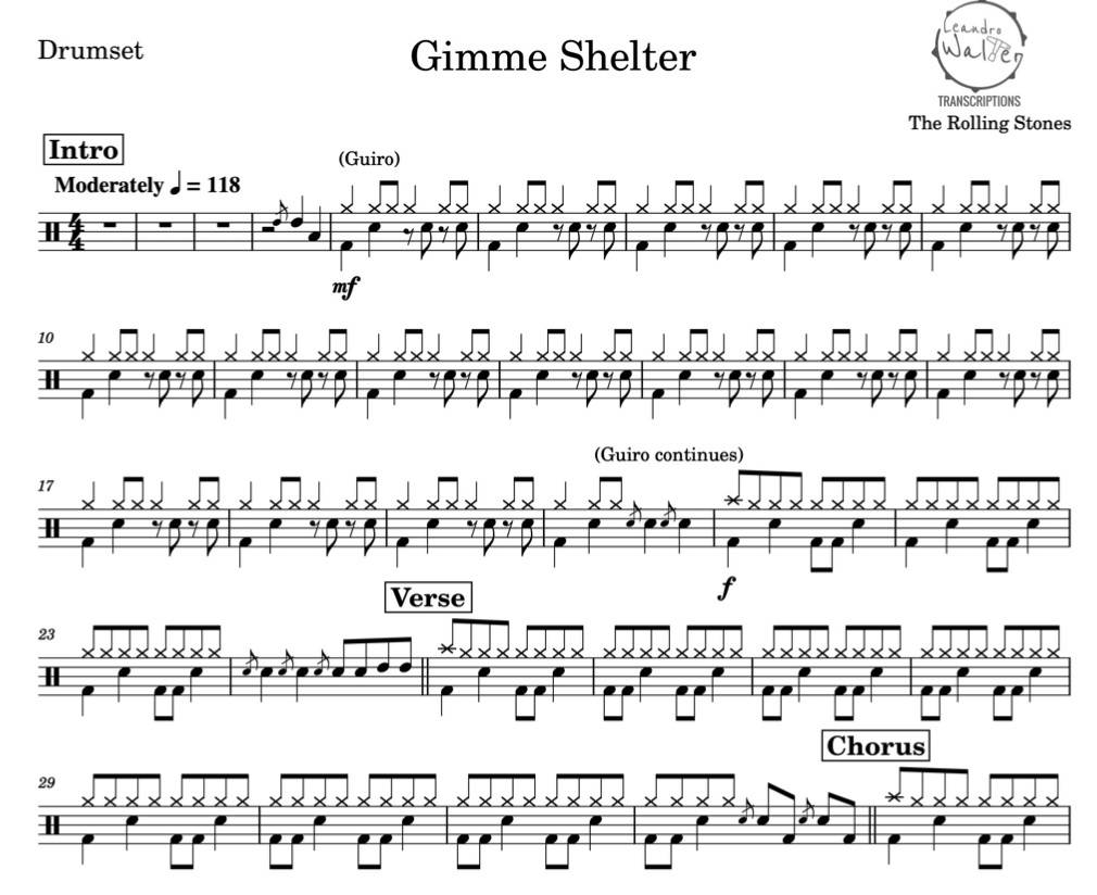 Gimme Shelter - The Rolling Stones - Full Drum Transcription / Drum Sheet Music - Percunerds Transcriptions