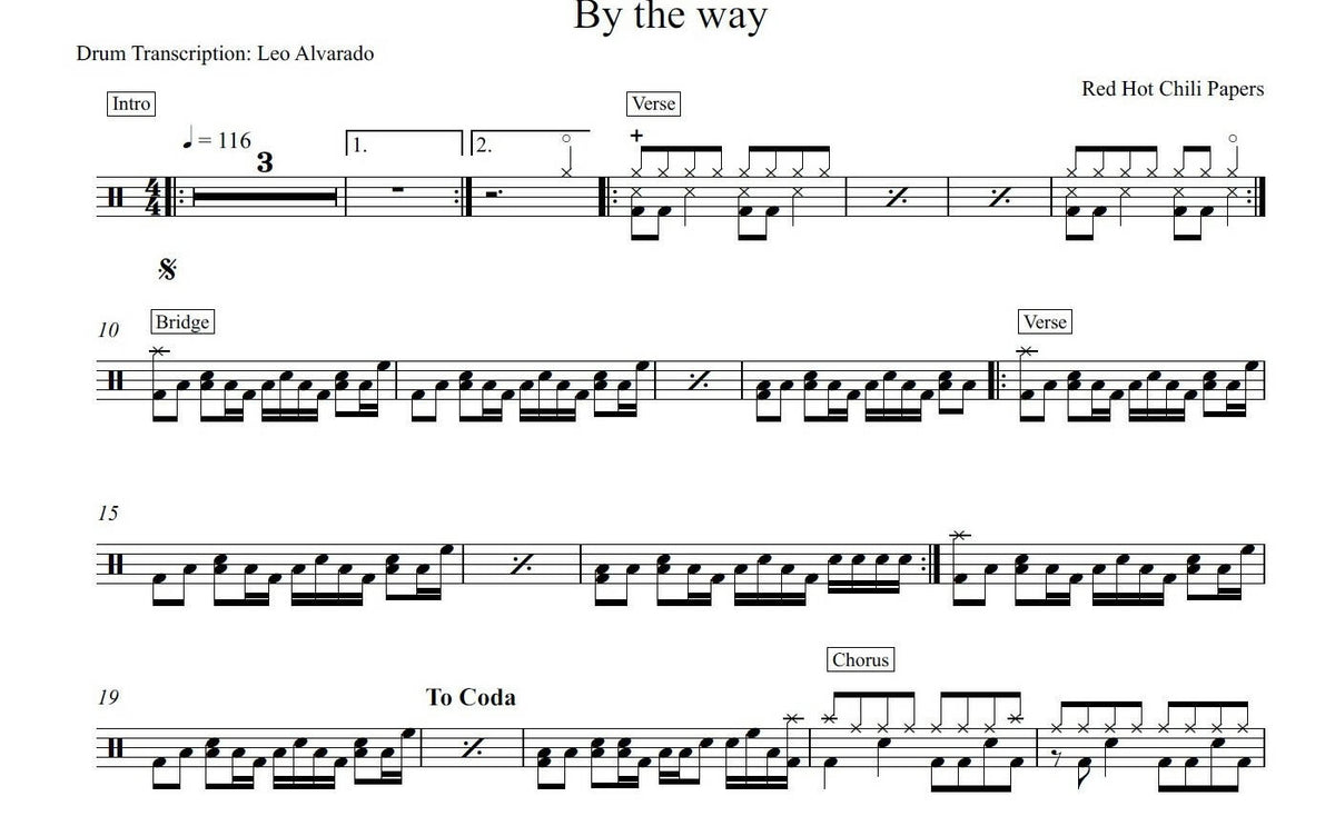 By the Way Red Hot Chili Peppers Drum Sheet Music Leo Alvarado