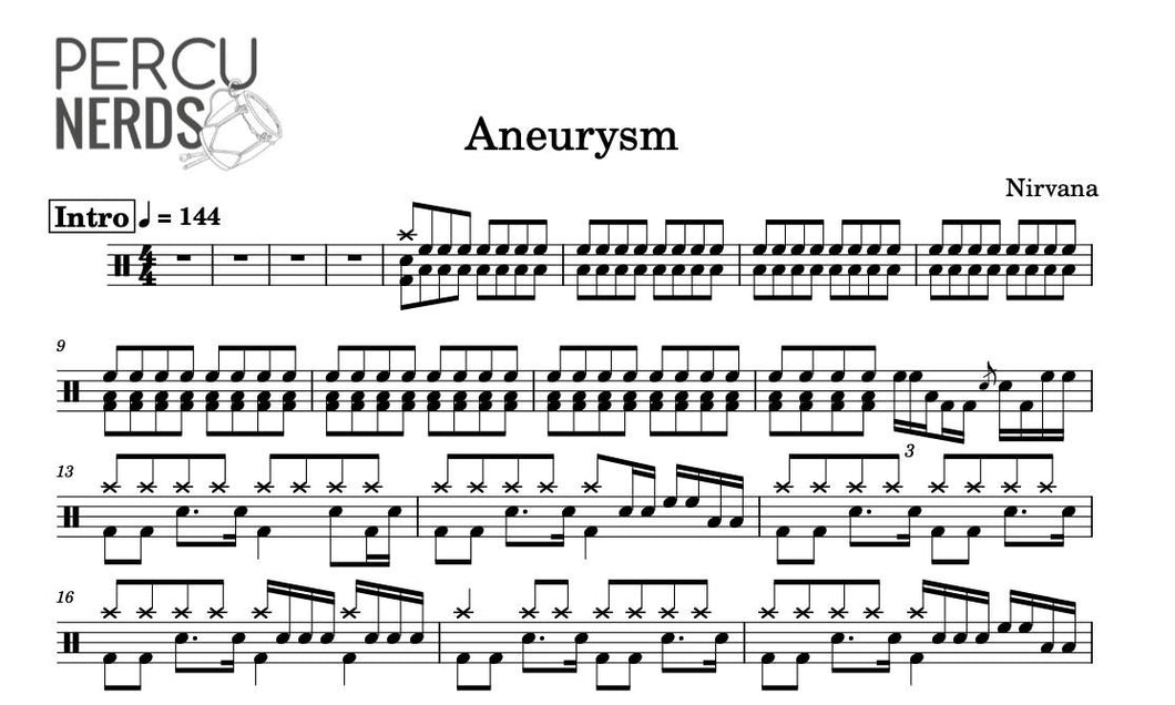 Aneurysm - Nirvana - Full Drum Transcription / Drum Sheet Music - Percunerds Transcriptions