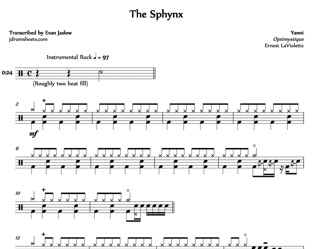 The Sphynx - Yanni - Full Drum Transcription / Drum Sheet Music - Jaslow Drum Sheets