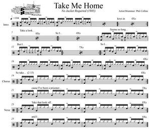 Take Me Home - Phil Collins - Full Drum Transcription / Drum Sheet Music - DrumSetSheetMusic.com
