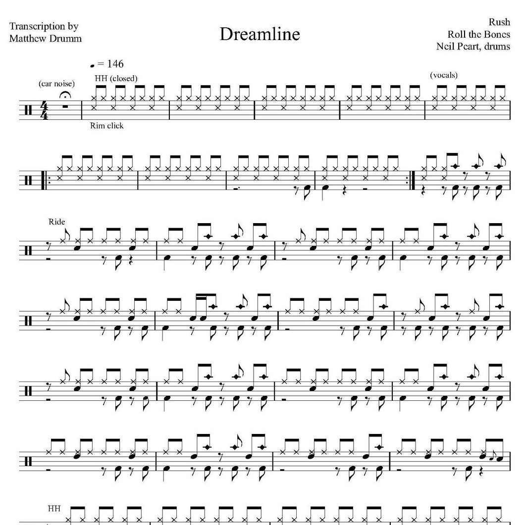 Dreamline - Rush - Full Drum Transcription / Drum Sheet Music - Drumm Transcriptions