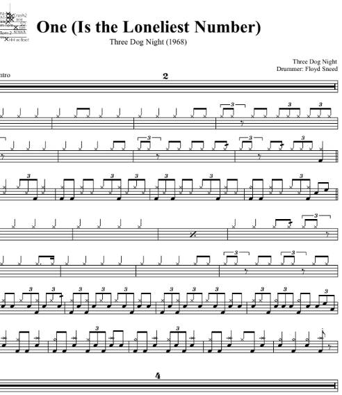 One (Is the Loneliest Number) - Three Dog Night - Drum Sheet Music ...