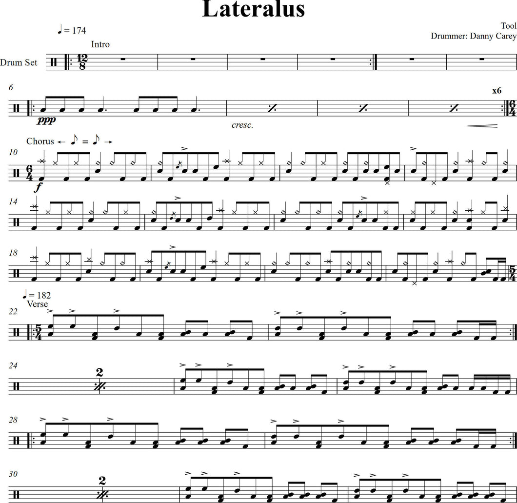 Lateralus - Tool - Full Drum Transcription / Drum Sheet Music - Josuepercu