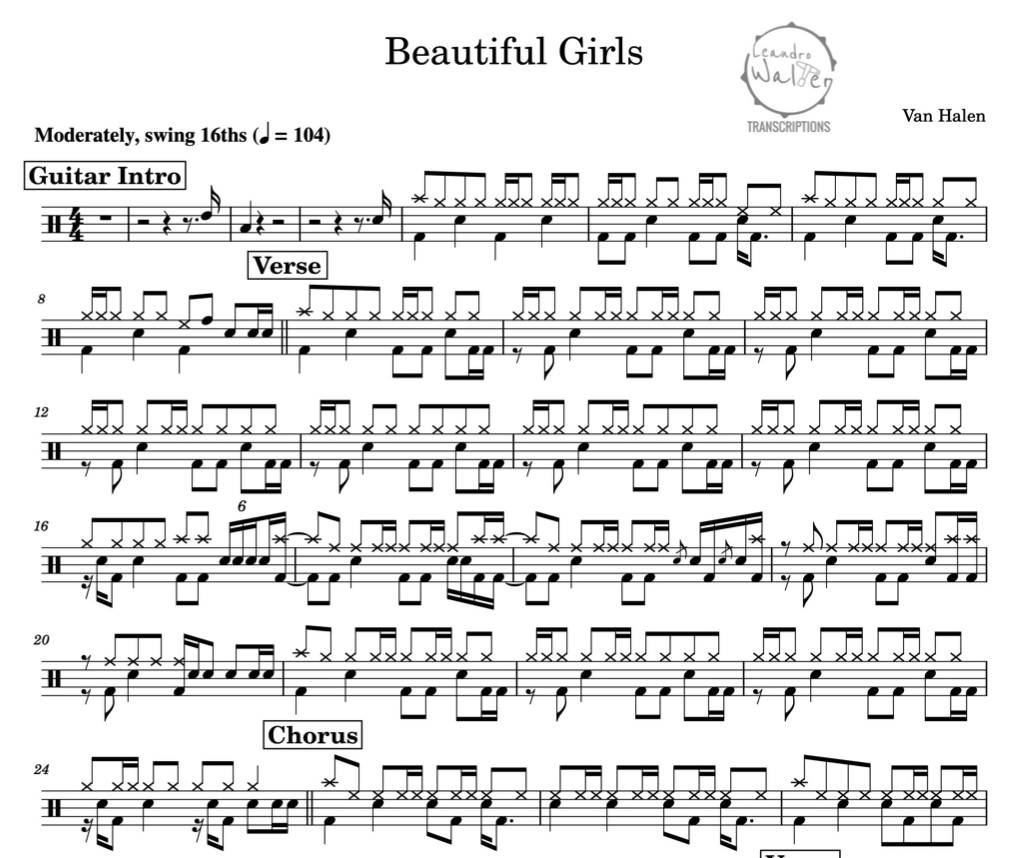 Beautiful Girls - Van Halen - Full Drum Transcription / Drum Sheet Music - Percunerds Transcriptions