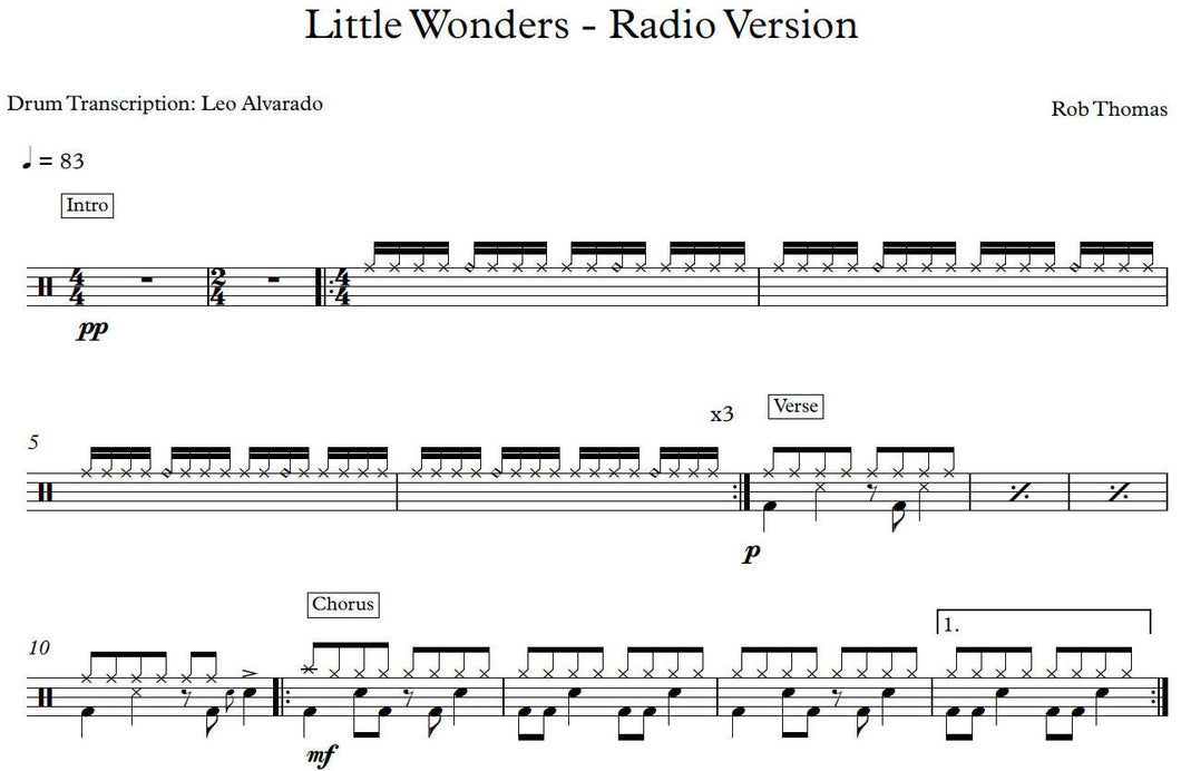 Little Wonders - Rob Thomas - Full Drum Transcription / Drum Sheet Music - Leo Alvarado