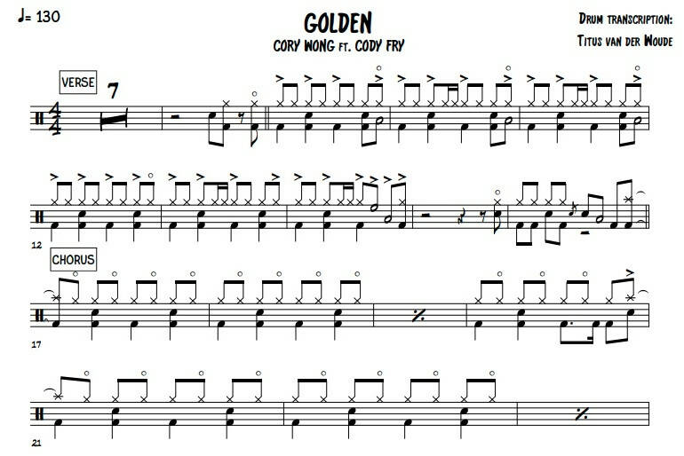 Golden (feat. Cody Fry) - Cory Wong - Full Drum Transcription / Drum Sheet Music - Titus van der Woude