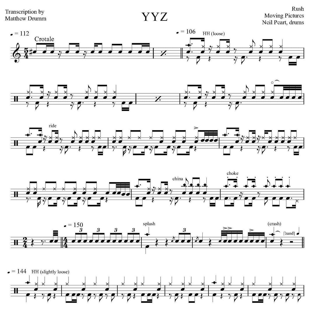 YYZ - Rush - Full Drum Transcription / Drum Sheet Music - Drumm Transcriptions