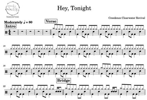 Hey Tonight - Creedence Clearwater Revival (CCR) - Full Drum Transcription / Drum Sheet Music - Percunerds Transcriptions