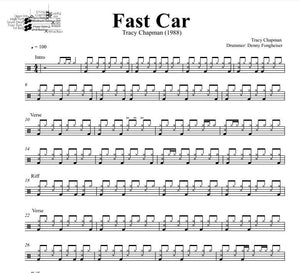 Fast Car - Tracy Chapman - Full Drum Transcription / Drum Sheet Music - DrumSetSheetMusic.com