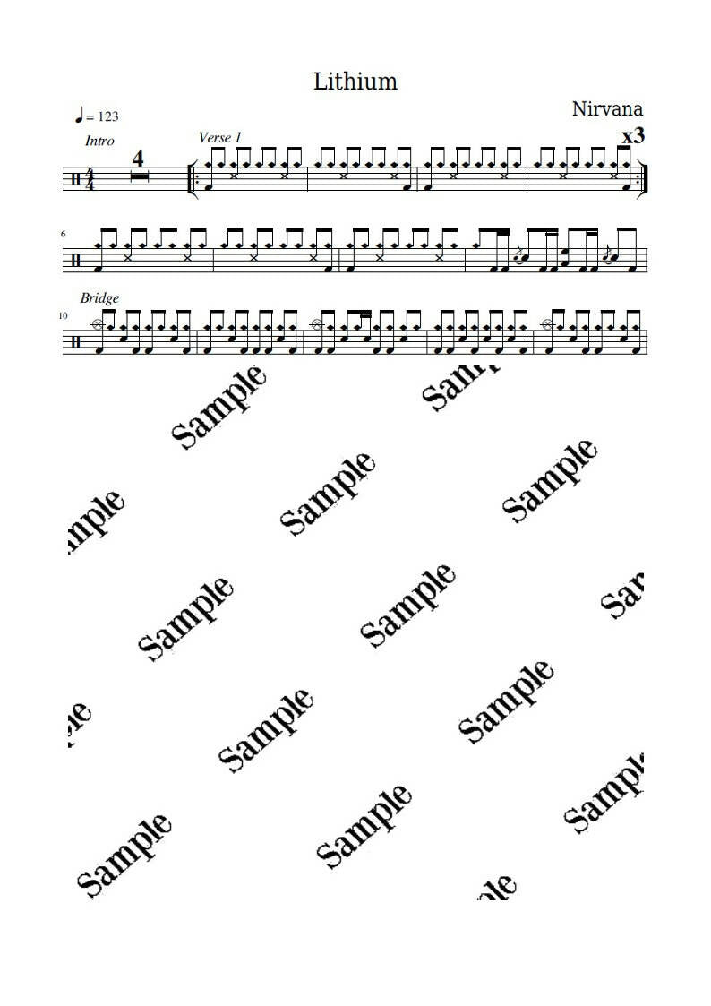 Lithium Nirvana Drum Sheet Music KiwiDrums DrumSetSheetMusic