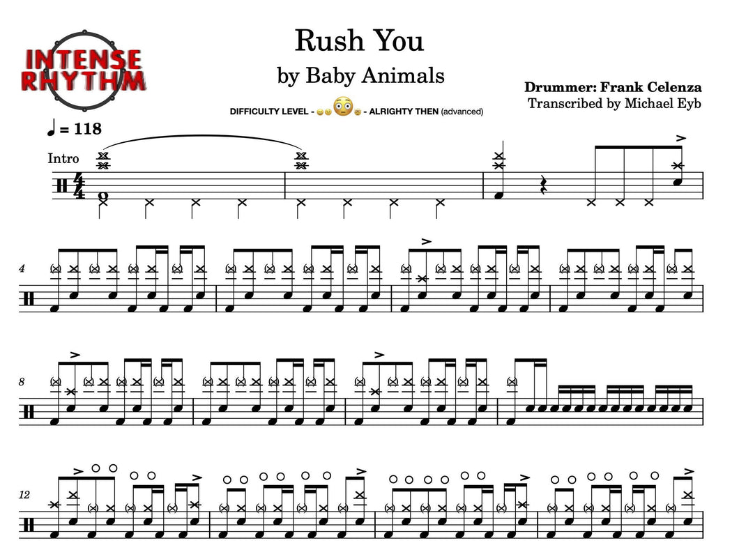 Rush You - Baby Animals - Full Drum Transcription / Drum Sheet Music - Intense Rhythm Drum Studios