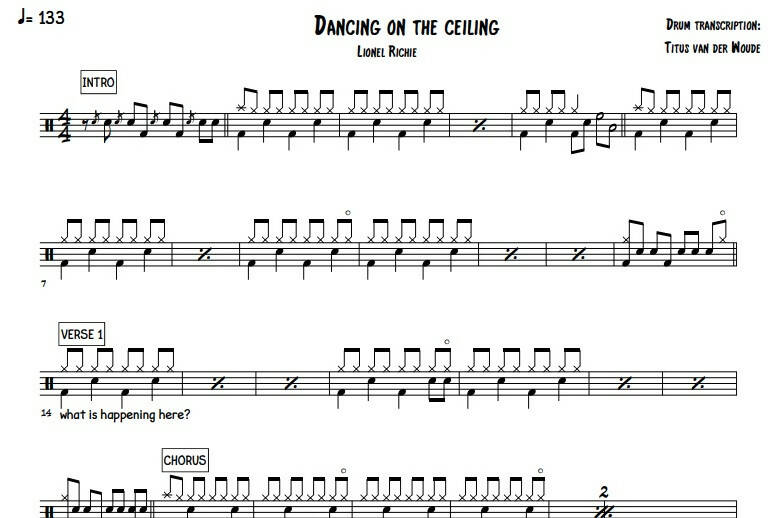 Dancing on the Ceiling - Lionel Richie - Full Drum Transcription / Drum Sheet Music - Titus van der Woude