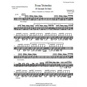 From Yesterday - 30 Seconds to Mars - Full Drum Transcription / Drum Sheet Music - DrumScoreWorld.com