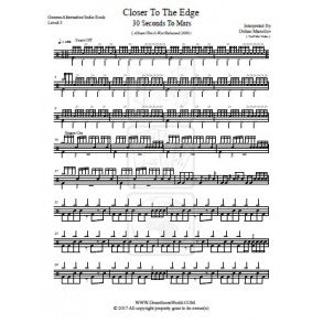 Closer to the Edge - 30 Seconds to Mars - Full Drum Transcription / Drum Sheet Music - DrumScoreWorld.com