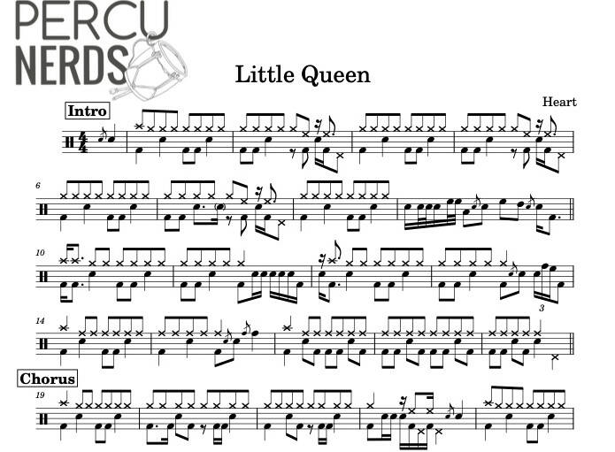 Little Queen - Heart - Full Drum Transcription / Drum Sheet Music - Percunerds Transcriptions