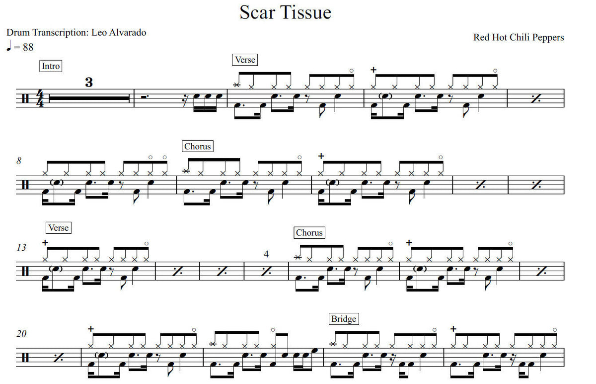 Scar Tissue Red Hot Chili Peppers Drum Sheet Music Leo Alvarado