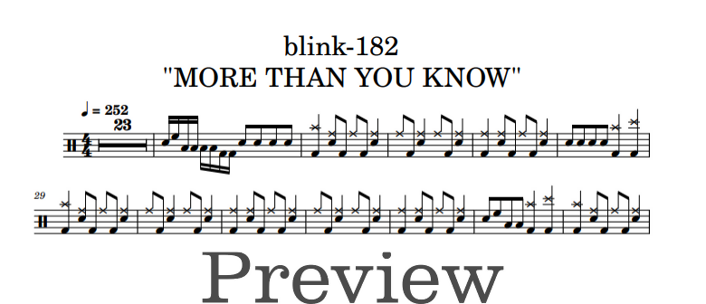 More Than You Know - Blink 182 - Full Drum Transcription / Drum Sheet Music - DrumonDrummer
