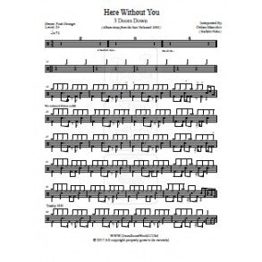 Here Without You - 3 Doors Down - Full Drum Transcription / Drum Sheet Music - DrumScoreWorld.com