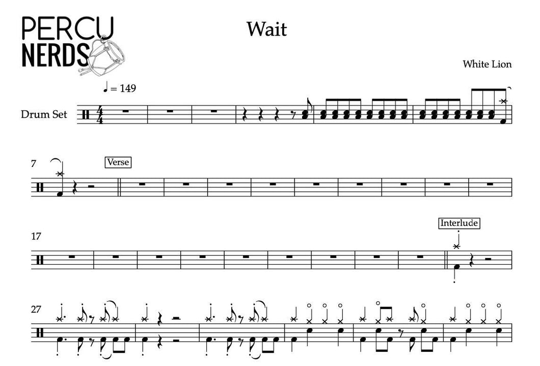 Wait - White Lion - Full Drum Transcription / Drum Sheet Music - Percunerds Transcriptions