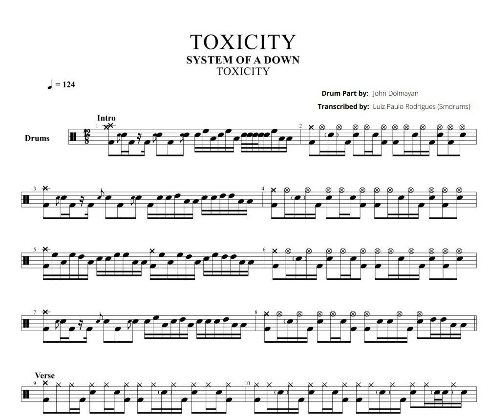 Piano Toxicity Soad Tab Toxicity Drum Sheet Music System Of A Down