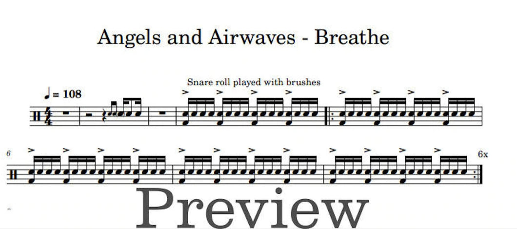 Breathe - Angels & Airwaves - Full Drum Transcription / Drum Sheet Music - DrumonDrummer