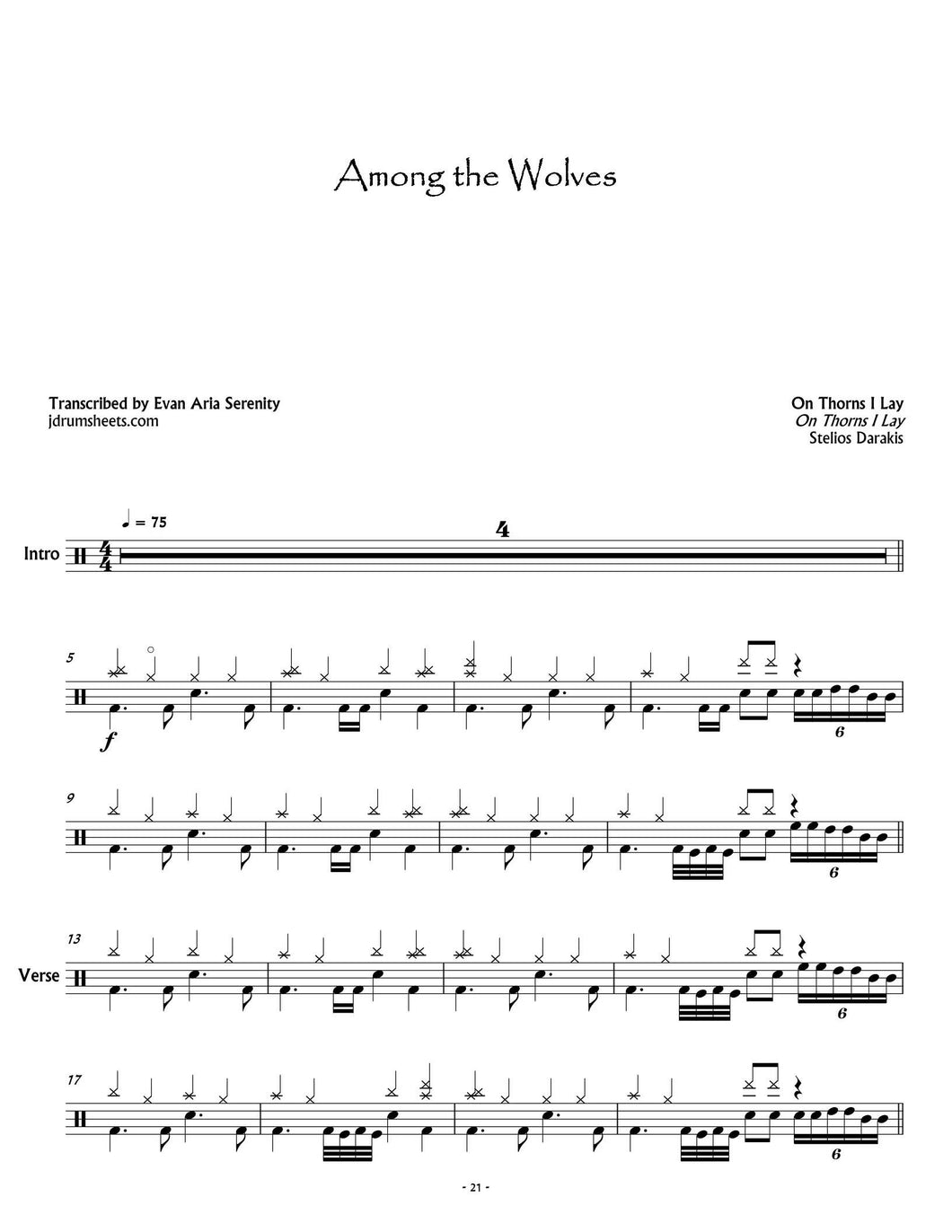 Among the Wolves - On Thorns I Lay - Full Drum Transcription / Drum Sheet Music - Jaslow Drum Sheets