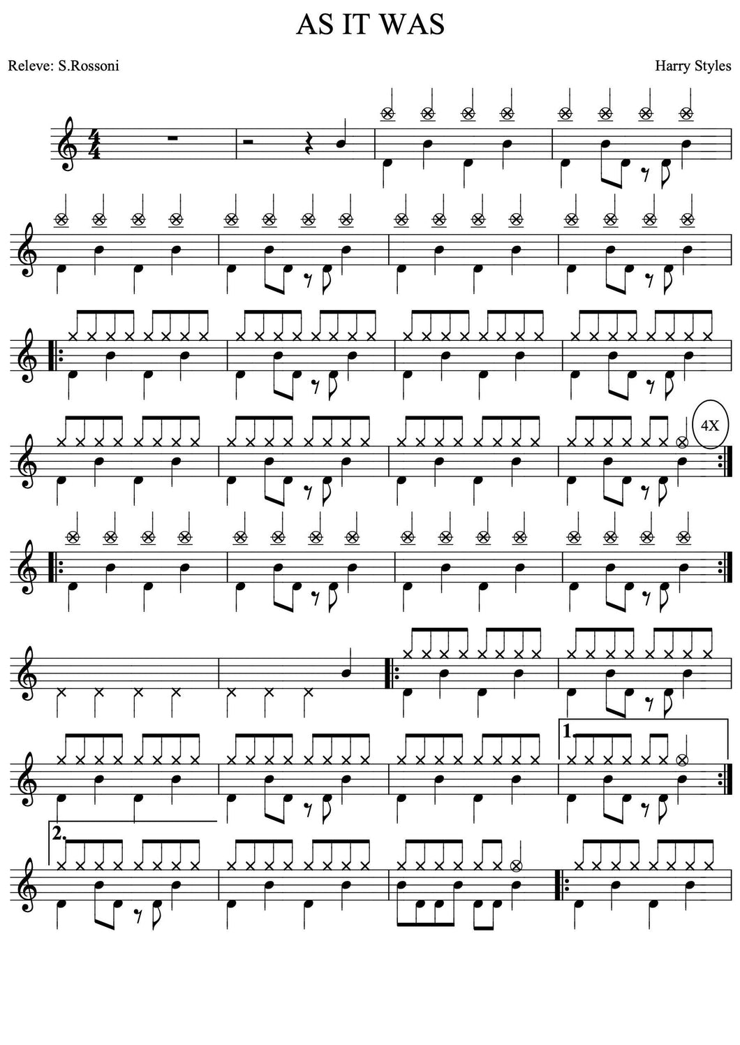 As it Was - Harry Styles - Full Drum Transcription / Drum Sheet Music - Rossoni