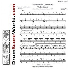 I'm Gonna Be (500 Miles) - The Proclaimers - Full Drum Transcription / Drum Sheet Music - DrumScoreWorld.com