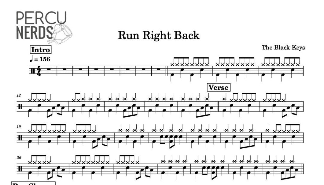 Run Right Back - The Black Keys - Full Drum Transcription / Drum Sheet Music - Percunerds Transcriptions