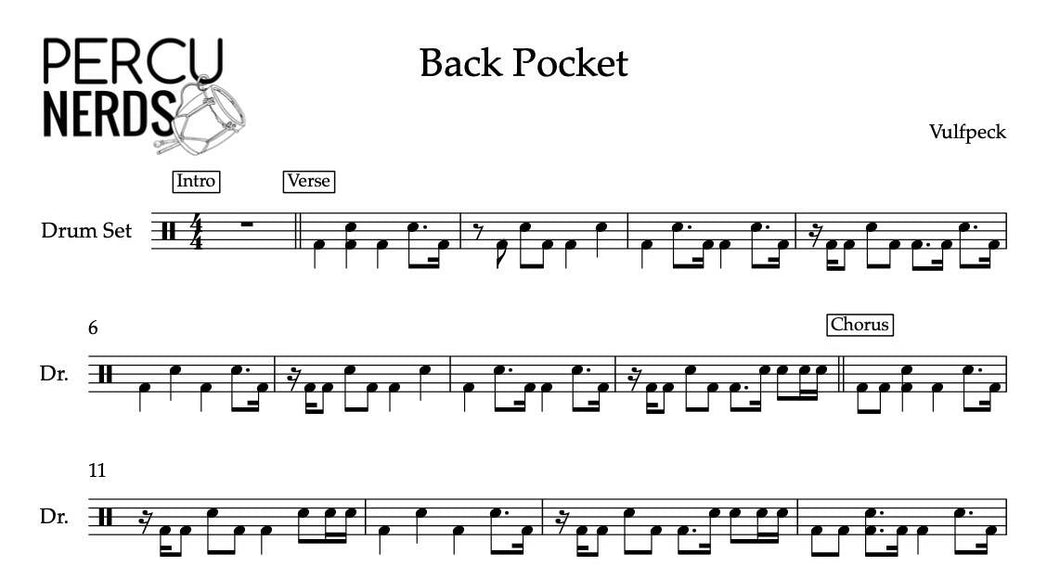 Back Pocket - Vulfpeck - Full Drum Transcription / Drum Sheet Music - Percunerds Transcriptions