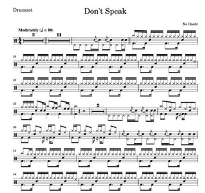 Don't Speak - No Doubt - Full Drum Transcription / Drum Sheet Music - Percunerds Transcriptions