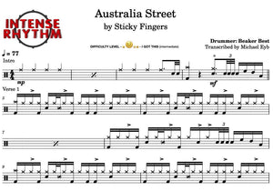 Australia Street - Sticky Fingers - Full Drum Transcription / Drum Sheet Music - Intense Rhythm Drum Studios