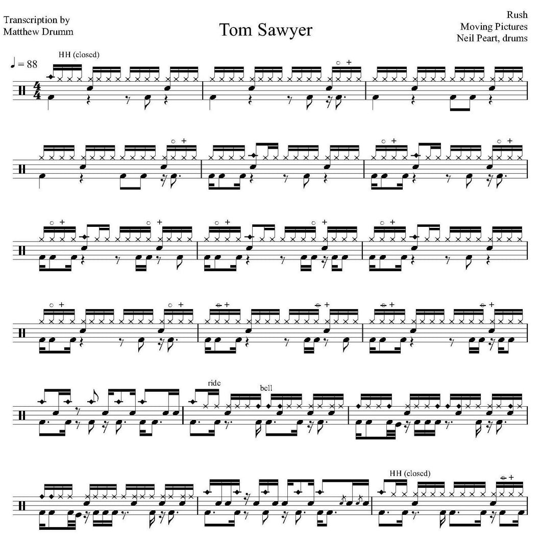 Tom Sawyer - Rush - Full Drum Transcription / Drum Sheet Music - Drumm Transcriptions