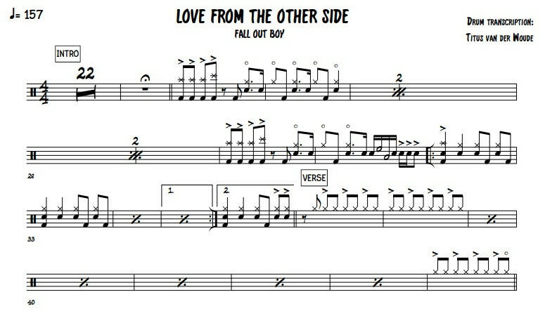Love from the Other Side - Fall Out Boy - Full Drum Transcription / Drum Sheet Music - Titus van der Woude