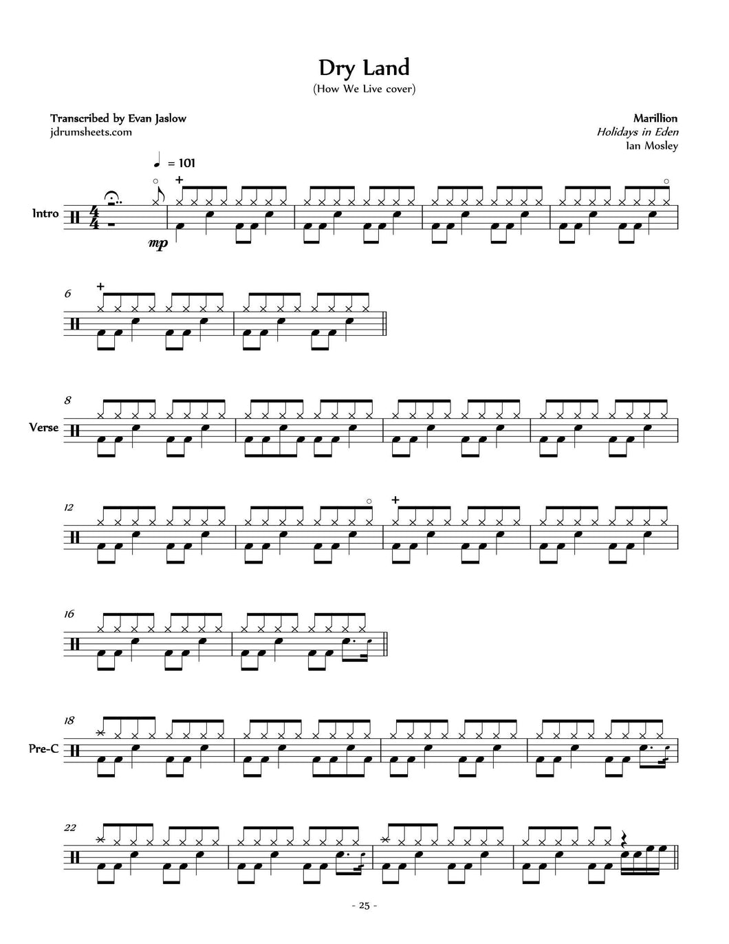 Dry Land - Marillion - Full Drum Transcription / Drum Sheet Music - Jaslow Drum Sheets