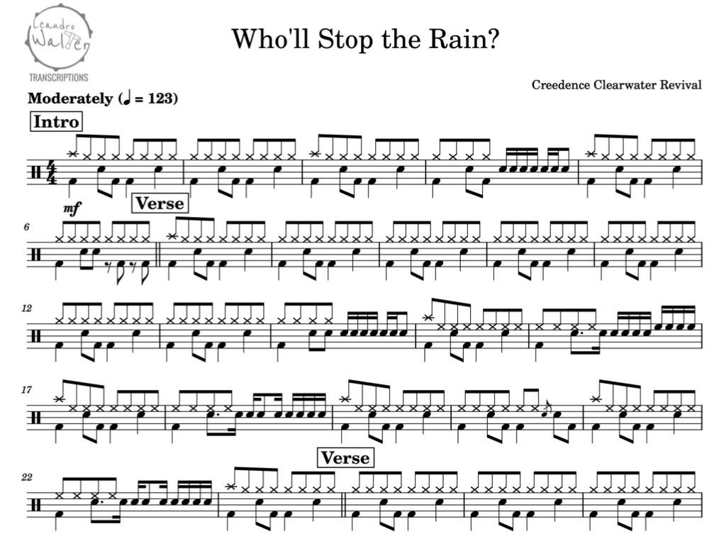 Who'll Stop the Rain - Creedence Clearwater Revival (CCR) - Full Drum Transcription / Drum Sheet Music - Percunerds Transcriptions